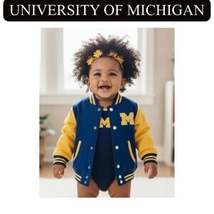 UNIVERSITY OF MICHIGAN (UofM) Infant Letterman Jacket, Unisex, Authentic. NWT